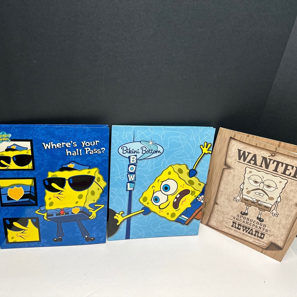 Spongebob Squarepants Two Pocket Folders Vintage 2003 - Set Of 3